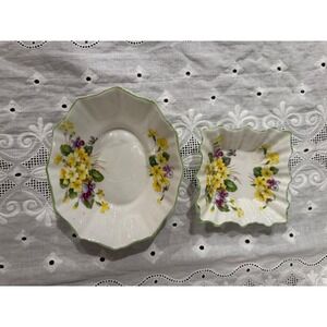 Royal Albert Primulette lot of 2 small trinket bowls yellow floral granny